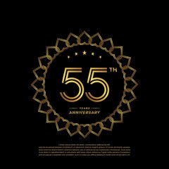 55 years anniversary celebration logotype with gold color, for booklet, leaflet, magazine, brochure poster, banner, web, invitation or greeting card. Vector illustrations.