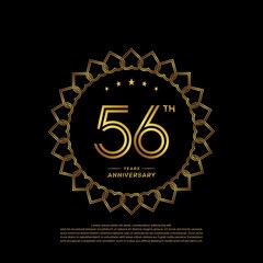 56 years anniversary celebration logotype with gold color, for booklet, leaflet, magazine, brochure poster, banner, web, invitation or greeting card. Vector illustrations.