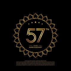 57 years anniversary celebration logotype with gold color, for booklet, leaflet, magazine, brochure poster, banner, web, invitation or greeting card. Vector illustrations.