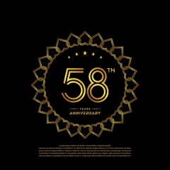 58 years anniversary celebration logotype with gold color, for booklet, leaflet, magazine, brochure poster, banner, web, invitation or greeting card. Vector illustrations.