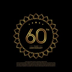 60 years anniversary celebration logotype with gold color, for booklet, leaflet, magazine, brochure poster, banner, web, invitation or greeting card. Vector illustrations.
