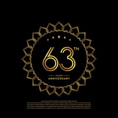 63 years anniversary celebration logotype with gold color, for booklet, leaflet, magazine, brochure poster, banner, web, invitation or greeting card. Vector illustrations.