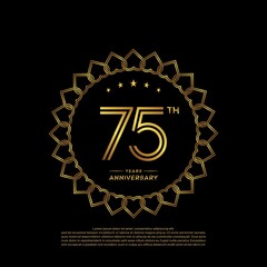 75 years anniversary celebration logotype with gold color, for booklet, leaflet, magazine, brochure poster, banner, web, invitation or greeting card. Vector illustrations.