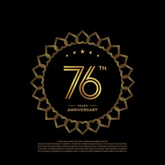 76 years anniversary celebration logotype with gold color, for booklet, leaflet, magazine, brochure poster, banner, web, invitation or greeting card. Vector illustrations.