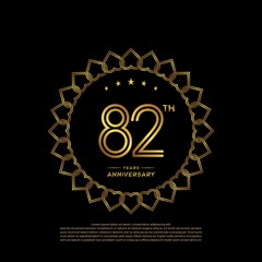 82 years anniversary celebration logotype with gold color, for booklet, leaflet, magazine, brochure poster, banner, web, invitation or greeting card. Vector illustrations.