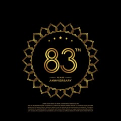 83 years anniversary celebration logotype with gold color, for booklet, leaflet, magazine, brochure poster, banner, web, invitation or greeting card. Vector illustrations.