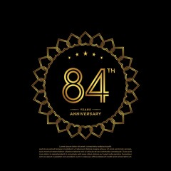 84 years anniversary celebration logotype with gold color, for booklet, leaflet, magazine, brochure poster, banner, web, invitation or greeting card. Vector illustrations.