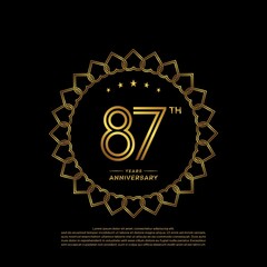87 years anniversary celebration logotype with gold color, for booklet, leaflet, magazine, brochure poster, banner, web, invitation or greeting card. Vector illustrations.