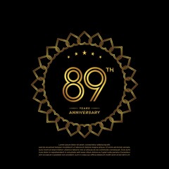 89 years anniversary celebration logotype with gold color, for booklet, leaflet, magazine, brochure poster, banner, web, invitation or greeting card. Vector illustrations.