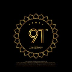 91 years anniversary celebration logotype with gold color, for booklet, leaflet, magazine, brochure poster, banner, web, invitation or greeting card. Vector illustrations.