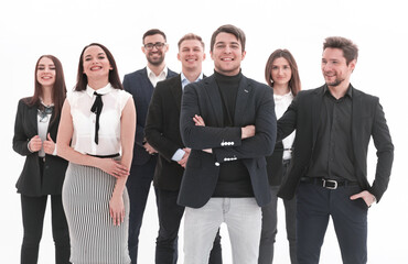 Successful business people looking happy - isolated over white