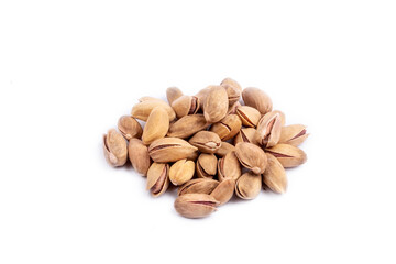 Pistachios on the white background (Turkish name; antep fistigi)