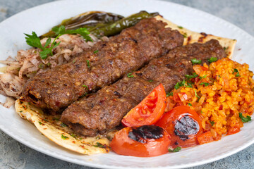 Traditional delicious Turkish foods; Adana kebab