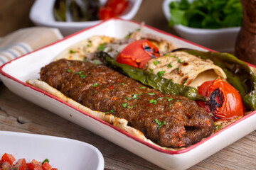 Traditional delicious Turkish foods; Adana kebab