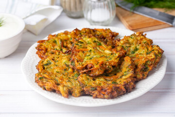 Mucver, Turkish traditional food. (Turkish cuisine) Homemade Food with Zucchini.