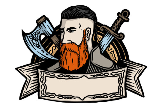 Vintage viking emblem design - vector illustration