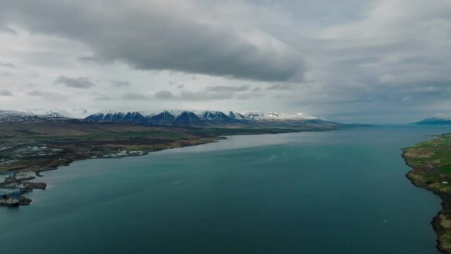 Beautiful aerial nature near Akureyri town in North Iceland. Icelandic nature.