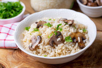 Mushroom rice pilaf, Turkish name; Mantarli pirinc pilavi.