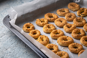 Turkish Bagel with sesame seeds or salty ring cookies. Turkish name; Kandil simidi or tuzlu halka kurabiye