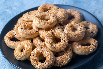 Turkish Bagel with sesame seeds or salty ring cookies. Turkish name; Kandil simidi or tuzlu halka kurabiye