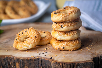 Turkish Bagel with sesame seeds or salty ring cookies. Turkish name; Kandil simidi or tuzlu halka kurabiye