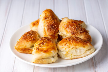 Turkish cuisine; Handmade Cheese Pastry (Turkish name; peynirli pogaca)
