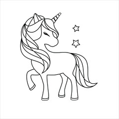 Cute unicorn coloring page  | Black and white vector illustration for coloring book  Unicorn illustration ,  Isolated outline for coloring book with unicorn | Unicorn 