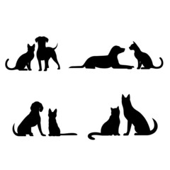 Cat and dog silhouettes vector illustration
