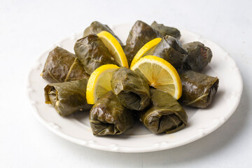 Stuffed collard greens with boiled leaves, traditonal turkish black sea region food, sarma, dolma (Turkish name; Kara lahana sarmasi)