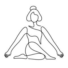 woman in yoga pose balance vector illustration. One line drawing and continuous style isolated on white background.