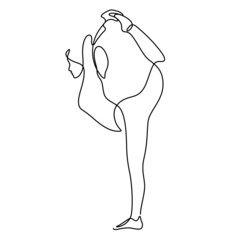 woman in yoga pose balancing vector illustration. One line drawing and continuous style isolated on white background.