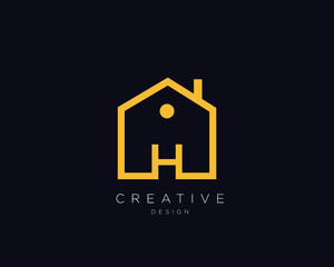 Minimal Real Estate H Logo Template, Creative Letter H House Logo Design