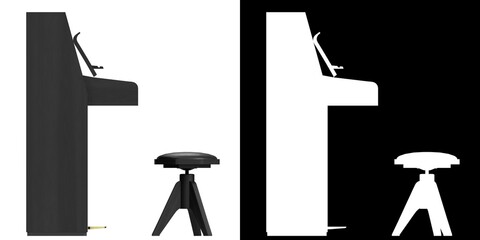 3D rendering illustration of a vertical piano © Francesco Milanese