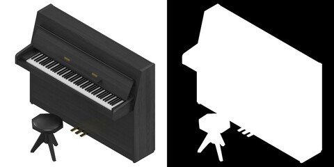 3D rendering illustration of a vertical piano © Francesco Milanese
