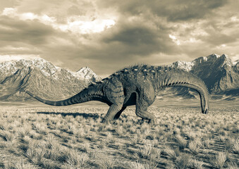 alamosaurus is eating in the plains and mountains © DM7