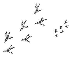 Obraz premium Bird steps mosaic icon. Vector mosaic is formed with random virulent items. Virus mosaic bird steps icon. Bird steps mosaic for breakout images.