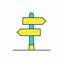 Filled outline Road traffic sign. Signpost icon isolated on white background. Pointer symbol. Isolated street information sign. Direction sign. Vector