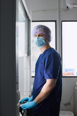 Scientists work in the laboratory. A researcher conducts laboratory research