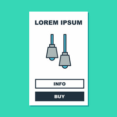 Filled outline Lamp hanging icon isolated on turquoise background. Ceiling lamp light bulb. Vector
