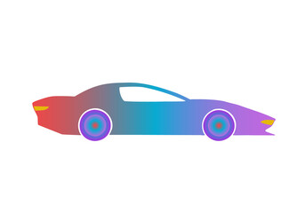 Sports car painted in red-blue-purple with a gradient transition. Hand Drawn. Freehand drawing. Doodle. Sketch.