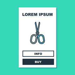 Filled outline Scissors icon isolated on turquoise background. Tailor symbol. Cutting tool sign. Vector