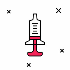 Filled outline Syringe icon isolated on white background. Syringe for vaccine, vaccination, injection, flu shot. Medical equipment. Vector