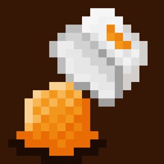 Orange ice cream cup spill pixel art. Vector illustration.