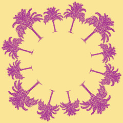Decorative border from silhouettes drawn palm trees