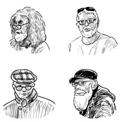Sketches of various elderly men portraits