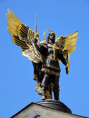 Archangel Michael crowns the Lyadsky Gate on Independence Square in Kyiv, the symbol of the city of Kyiv, Ukraine