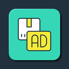 Filled outline Advertising icon isolated on blue background. Concept of marketing and promotion process. Responsive ads. Social media advertising. Turquoise square button. Vector