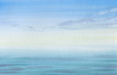Fototapeta premium Abstract watercolor background similar to a seascape. Painted blue spot on textured paper with watercolor paint. Bright colorful background for design.