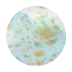 Watercolor background isolated circle on white background, paint stains on texture paper. Abstraction, planet painted in watercolor.