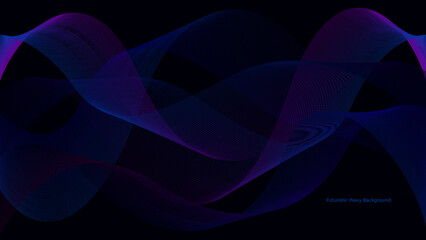 Abstract dark background with wavy glowing lines. Futuristic vector wavy illustration